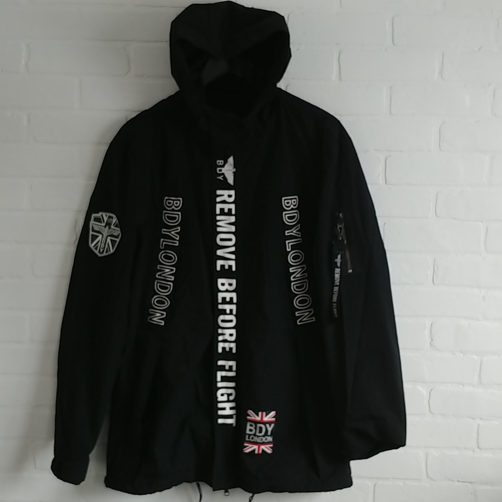 Black Lightweight Hooded Jacket - 'Remove Before Flight'